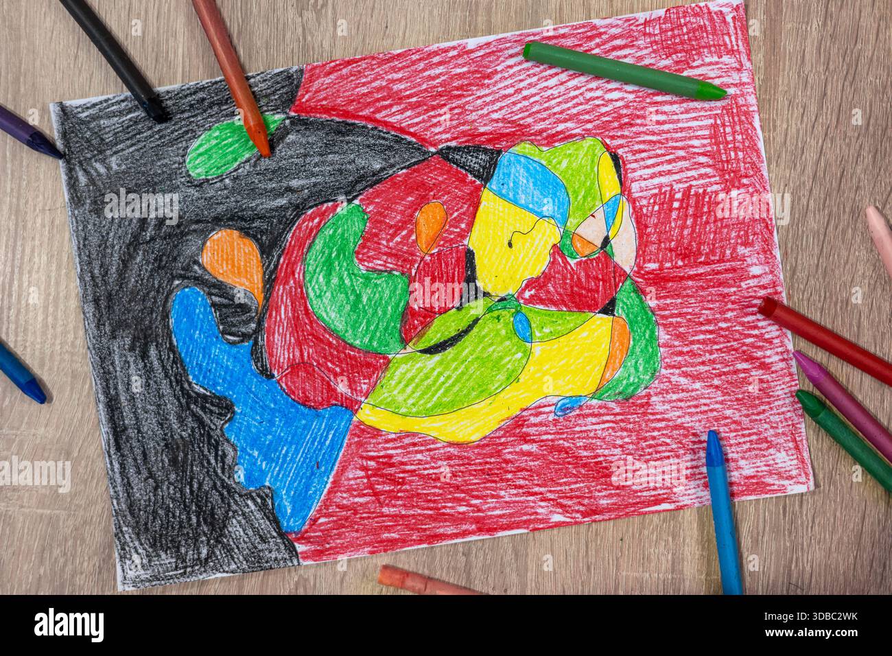 Colorato disegno frattale creato con matite colorate come parte della pratica dell'arte neurografica e dell'arte terapia. psicoterapia attraverso la creatività Foto Stock