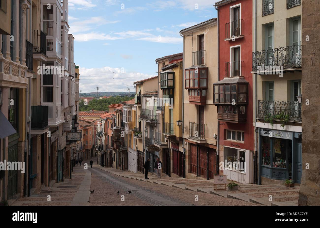 Vecchi edifici tradizionali in Calle Balborrez, la città vecchia di Zamora, Castiglia e Leon, Spagna. Foto Stock