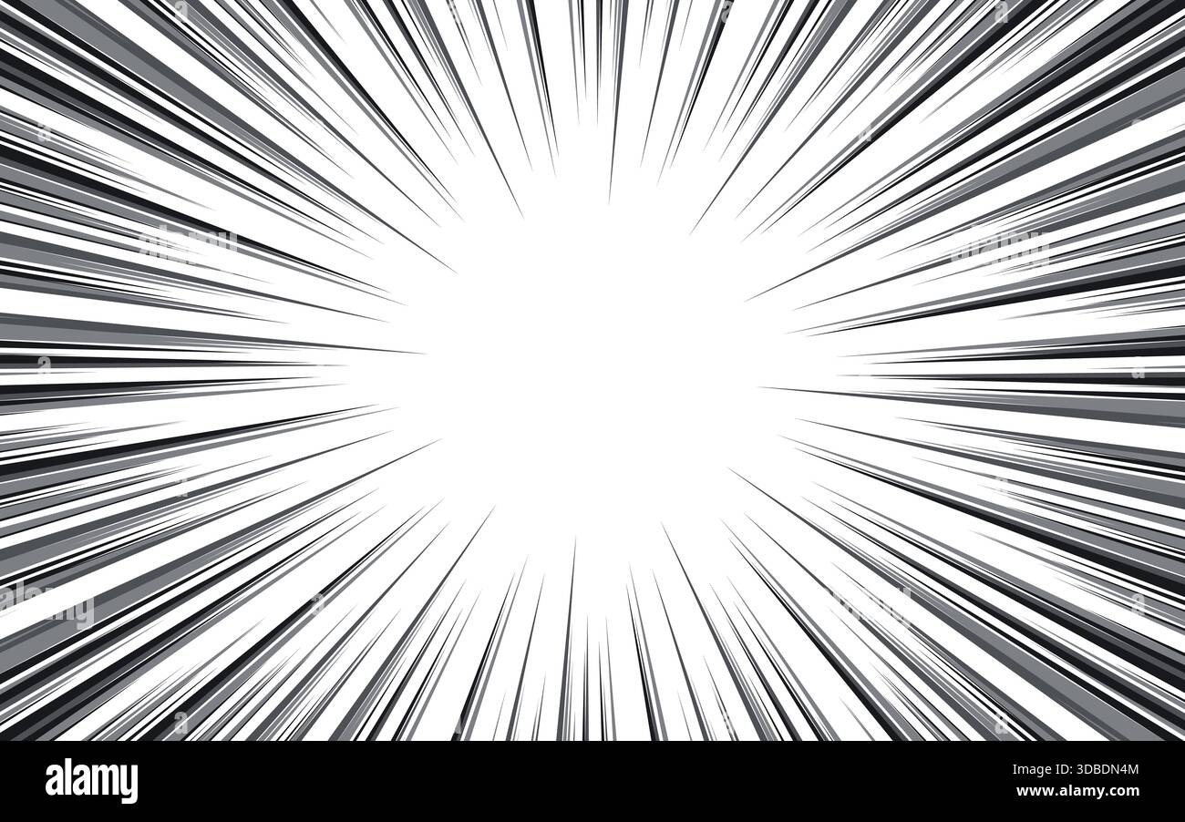 Linee di velocità radiali in stile fumetto per lo sfondo. Illustrazione Vettoriale
