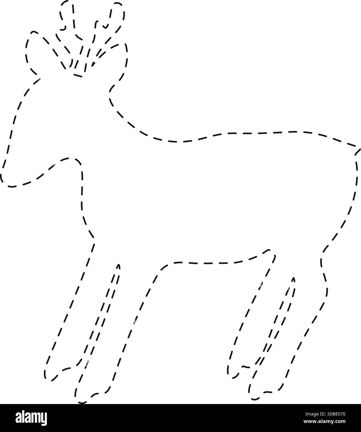 Illustrazione vettoriale isolata di un esercizio per lo sviluppo delle capacità di scrittura. Attività in età prescolare per rintracciare un cervo. Illustrazione Vettoriale