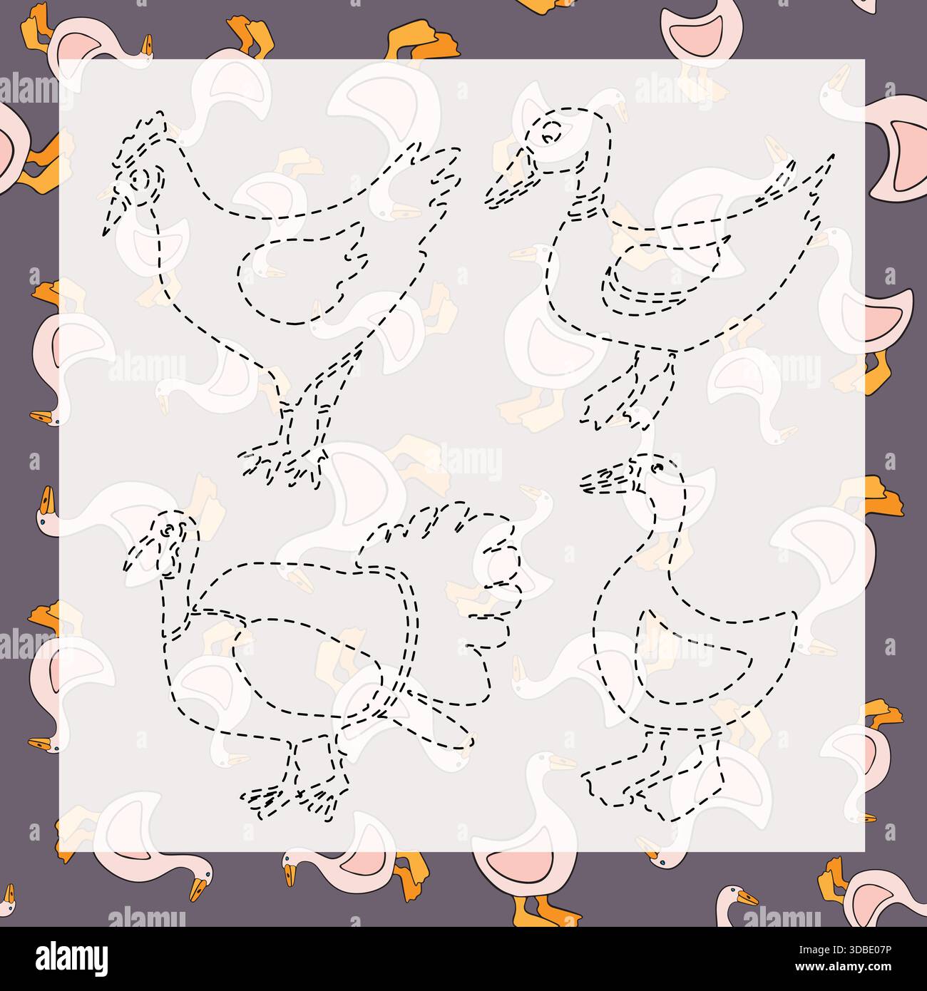 Illustrazione vettoriale isolata di un esercizio per lo sviluppo delle capacità di scrittura. I bambini in età prescolare hanno il compito di rintracciare un pollame. Illustrazione Vettoriale