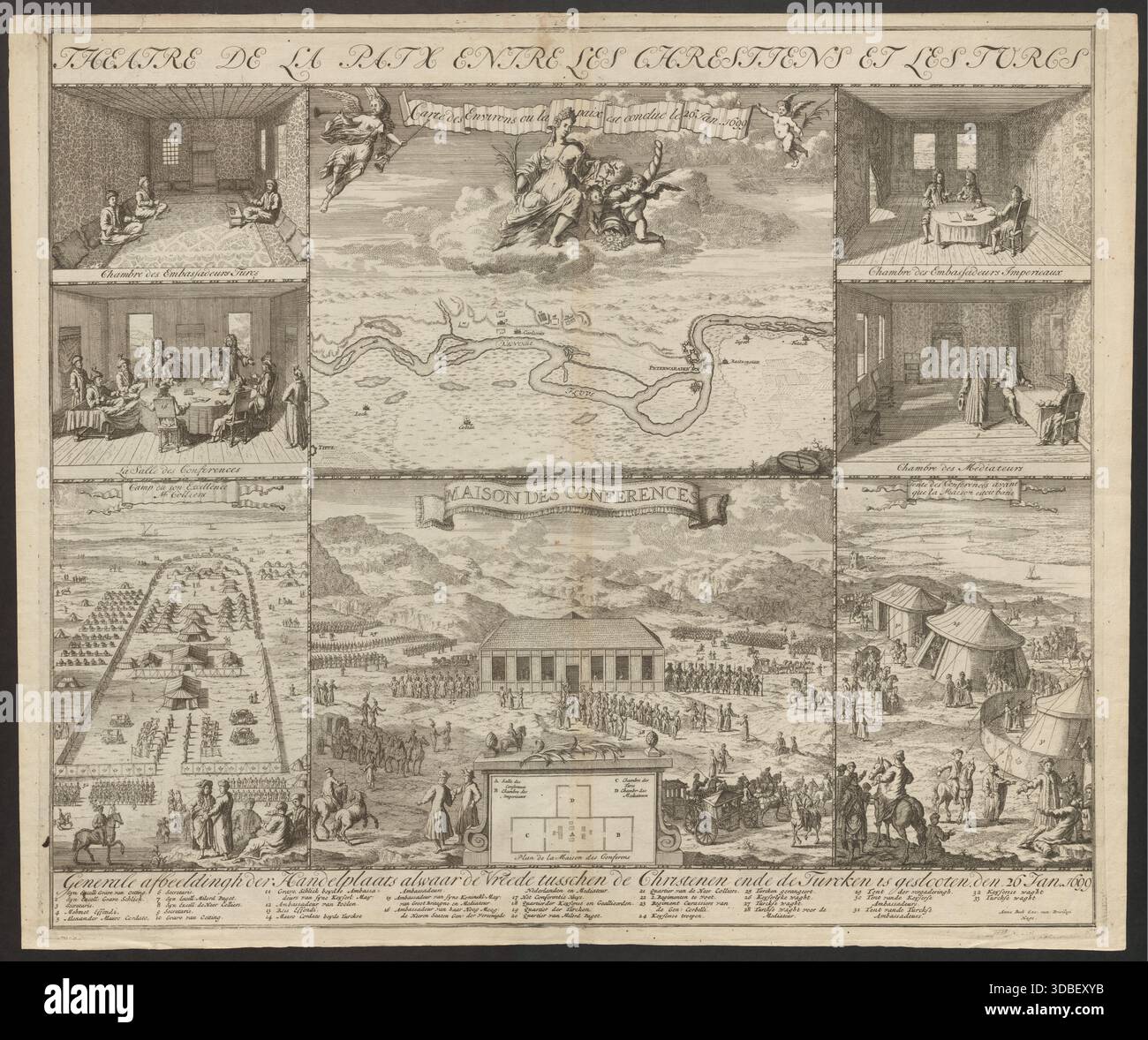 1699 Treaty of Karlowitz Plan, mappa dei dintorni, Old poster, Antique Historical Stampa, 17th Century mappa, Vintage Europe mappa, mappa retrospettiva Foto Stock