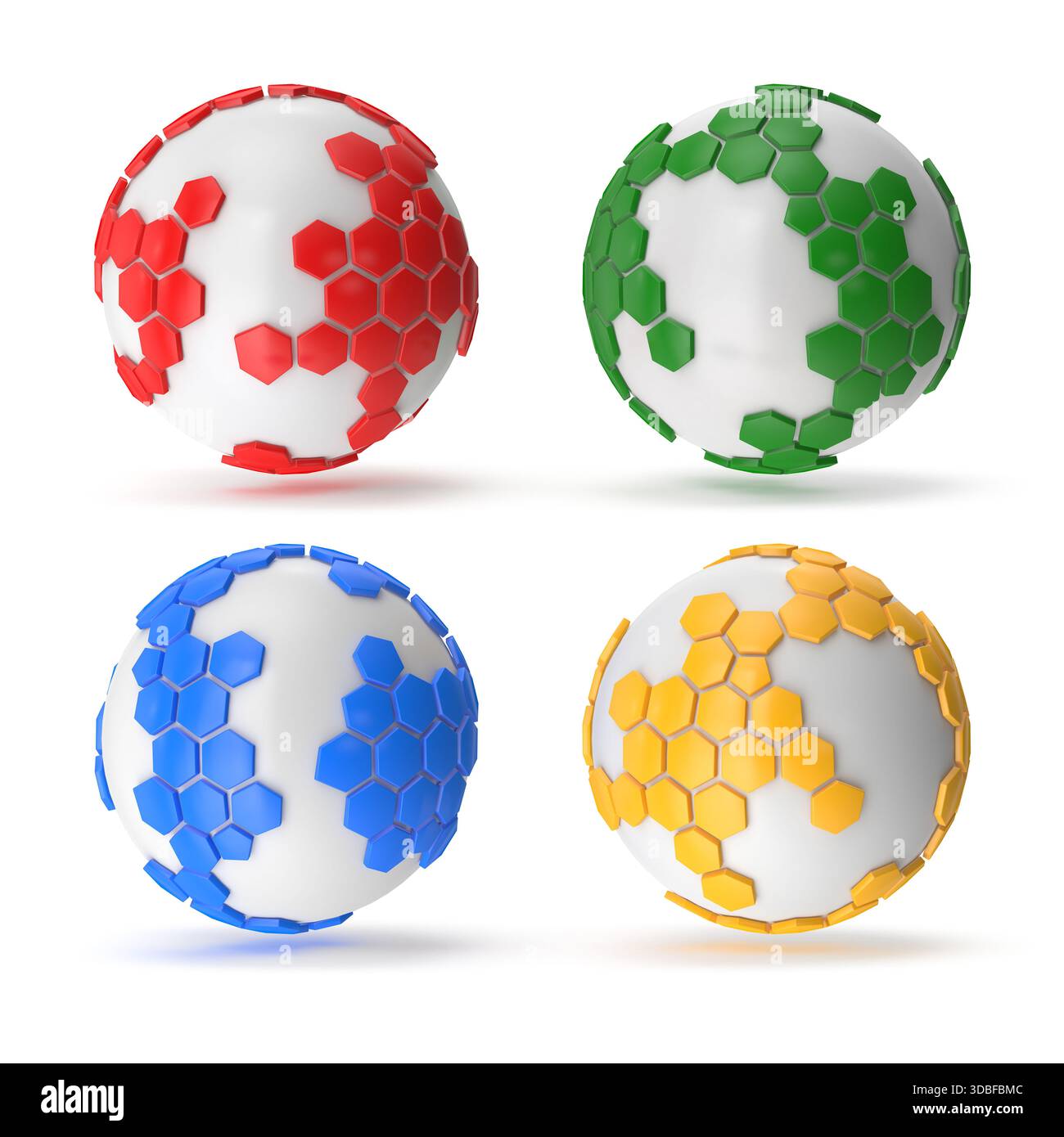 Sfere 3D colorate con strutture esagonali Foto Stock