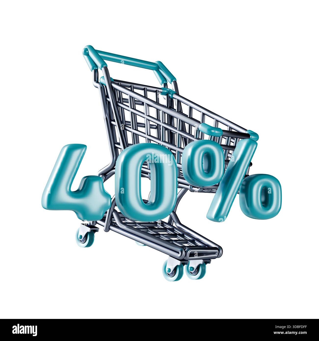 Carrello vendita 40% illustrazione di rendering 3D isolata su sfondo bianco Foto Stock