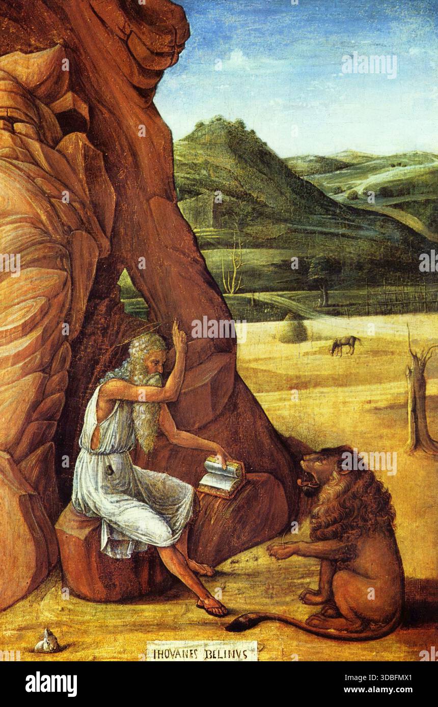 San Girolamo nel deserto. Giovanni Bellini. circa dal 1455 al 1460. Foto Stock