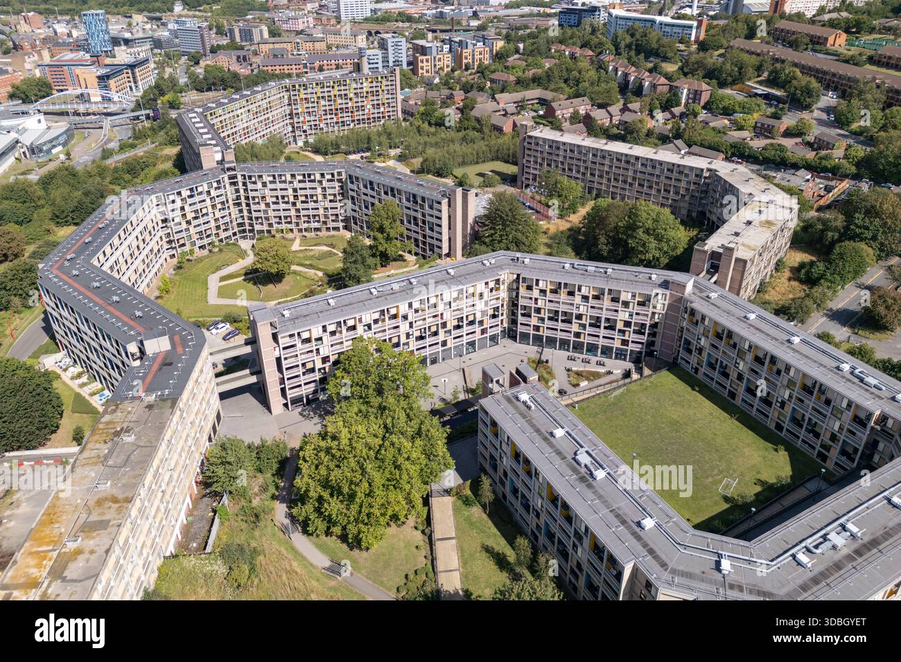 Vista aerea degli appartamenti Park Hill (S2), Sheffield, Yorkshire, Regno Unito. Foto Stock