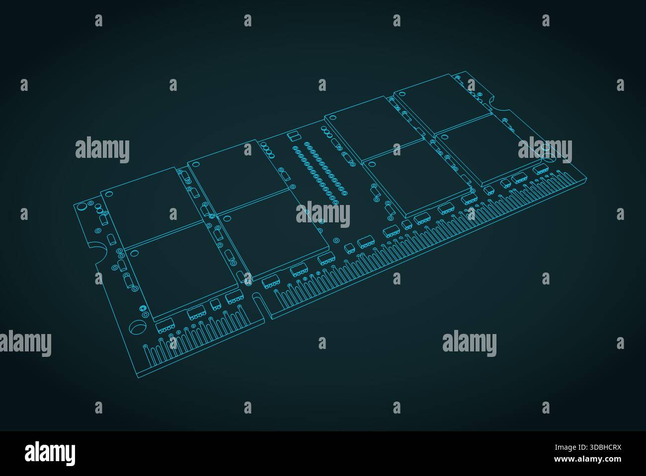 Illustrazione vettoriale stilizzata del modulo RAM del notebook Illustrazione Vettoriale