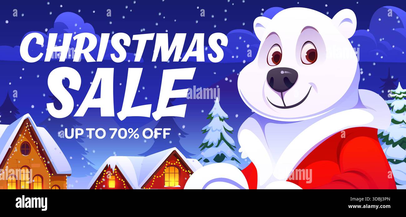 Striscione natalizio invernale con orso polare bianco Illustrazione Vettoriale