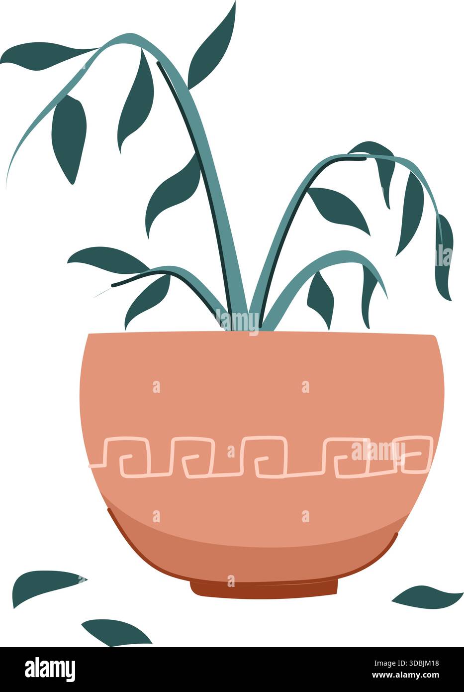 Pianta morente con foglie appassite in pentola di terracotta Illustrazione Vettoriale