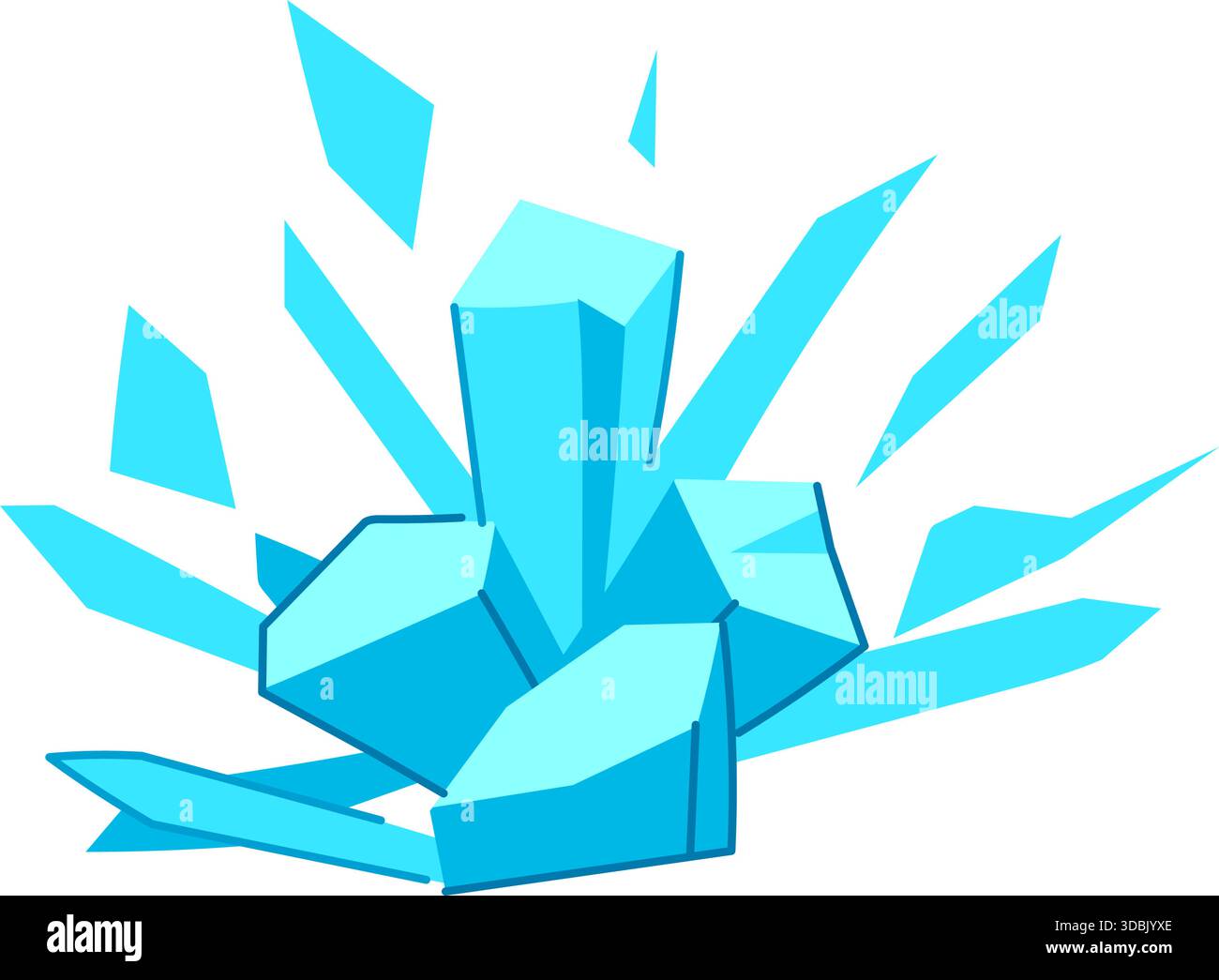 Esplosione di ghiaccio con cristalli blu esplosivi Illustrazione Vettoriale