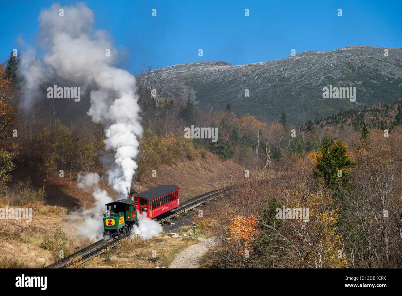Treno a vapore, ferrovia a cremagliera, Mount Washington, New Hampshire Foto Stock