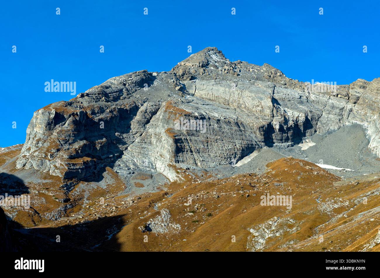 Piramide di roccia della cima del Dent Favre, Alpi Vaud, massiccio del Grand Muveran, Ovronnaz, Leytron, Vallese, Svizzera Foto Stock
