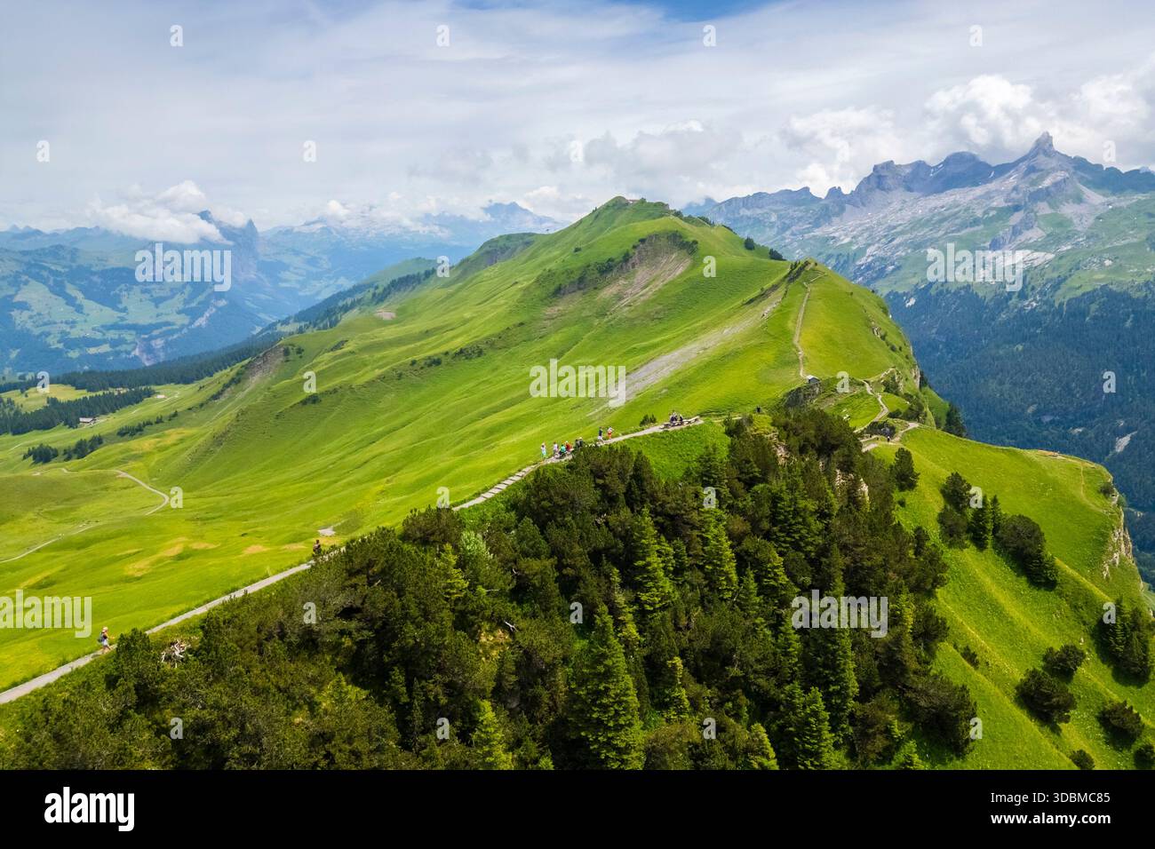 Veduta aerea del sentiero sulla cresta che conduce da Klingenstock a Fronalpstock. Stoos, Cantone di Svitto, Alpi di Svitto, Svizzera. Foto Stock