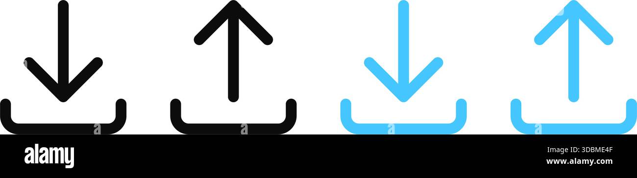 Icone minimaliste di download e upload per interfacce Web e app. Illustrazione vettoriale Illustrazione Vettoriale