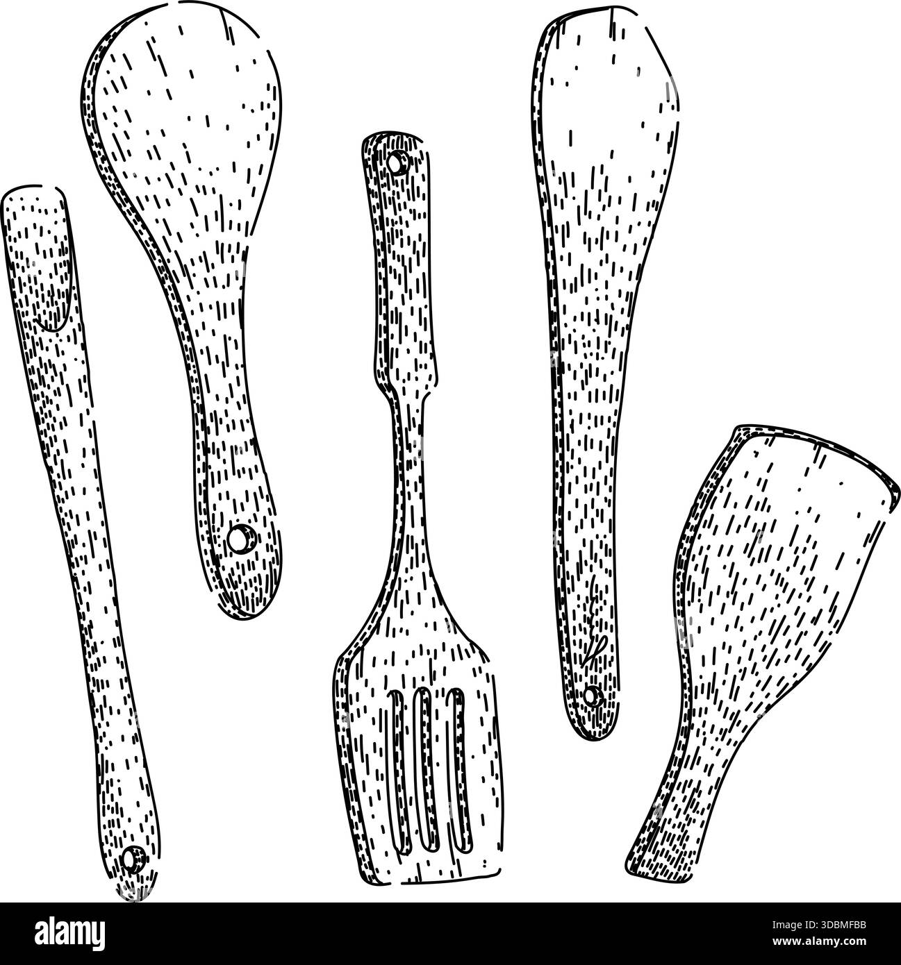 Disegnare a mano utensili da cucina, schizzi in bianco e nero Illustrazione Vettoriale