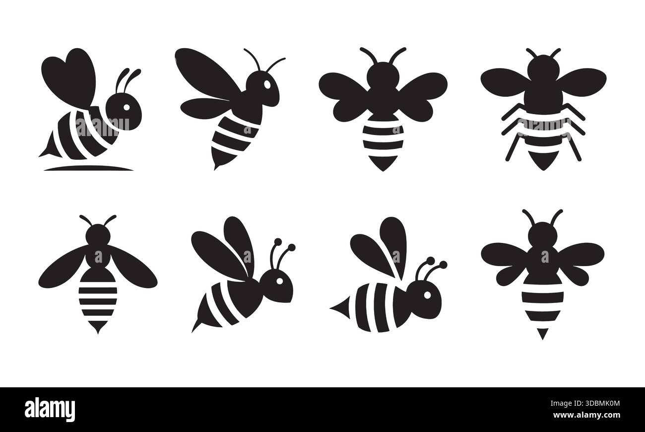 Set di icone di raccolta Bees Honey Insect Illustrazione Vettoriale