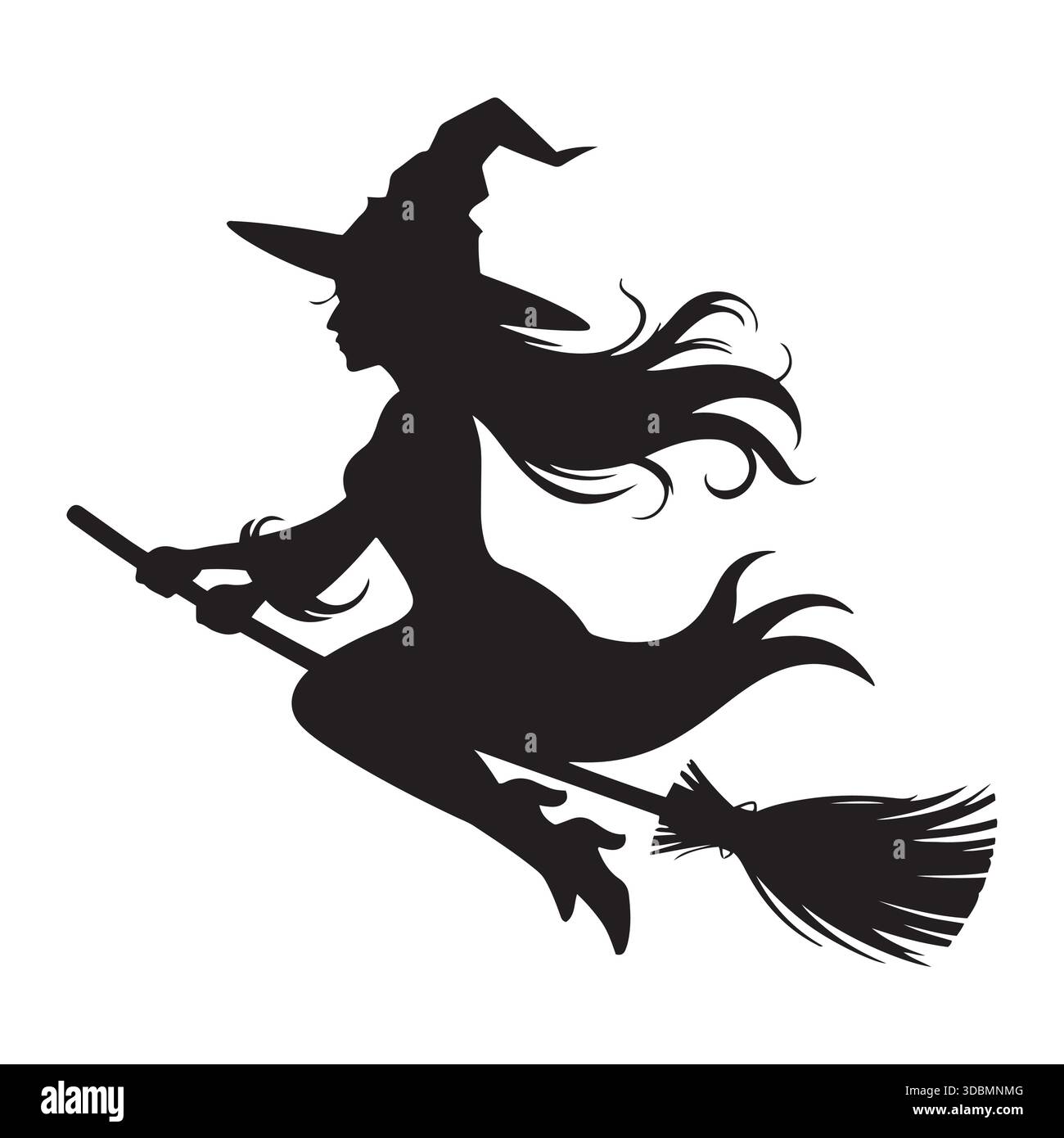 Flying Witch Broomstick Halloween silhouette Night Illustrazione Vettoriale