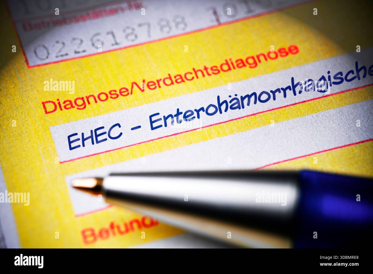 Slittamento di riferimento medico con diagnosi di EHEC, fotomontaggio Foto Stock