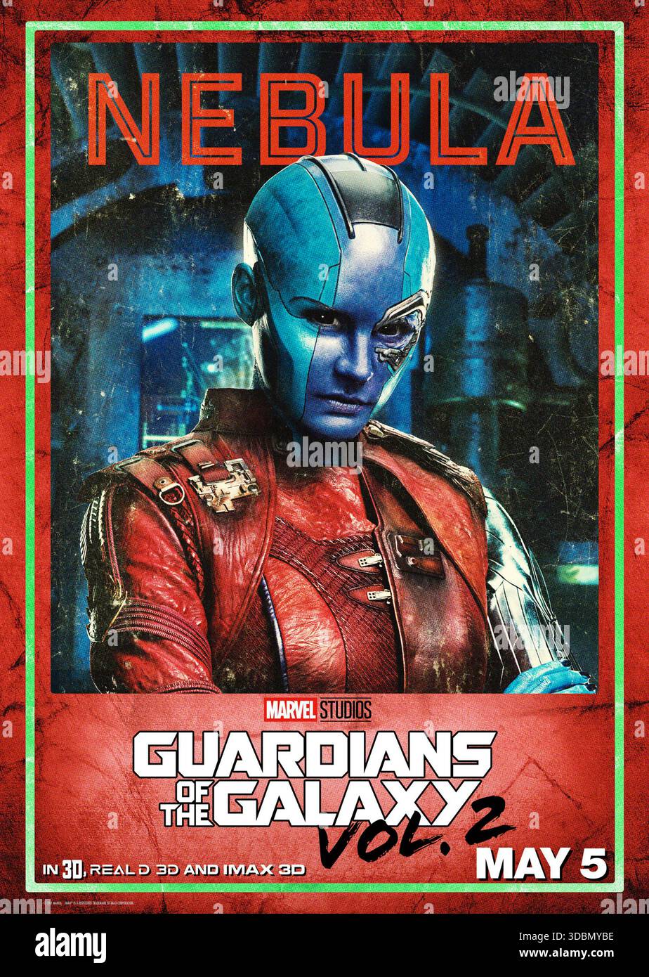 Guardiani della Galassia Vol. 2 (2017) diretto da James Gunn e interpretato da Karen Gillan nel ruolo di Nebula, un assassino potenziato ciberneticamente guidato dalla rabbia contro suo padre Thanos che è costretto a un'alleanza difficile con i Guardiani mentre lotta con la sua rivalità e il doloroso legame con Gamora. SOLO PER USO EDITORIALE PER poster di caratteri USA. Crediti: BFA / Walt Disney Studios Motion Pictures Foto Stock