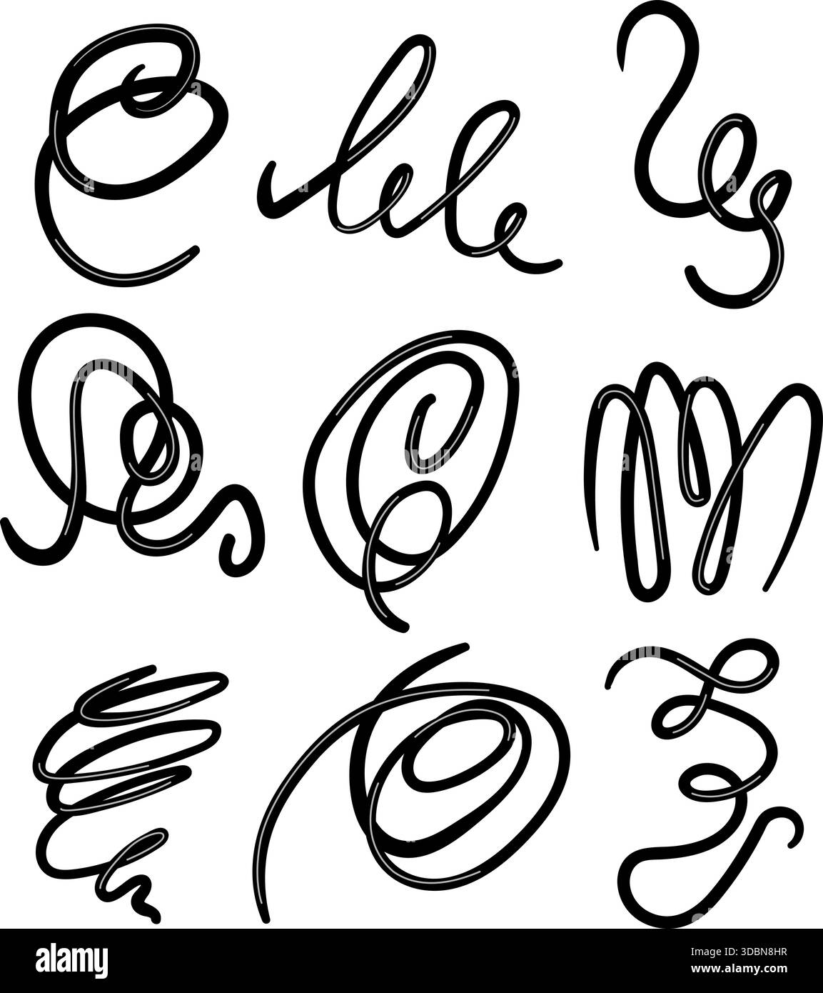 Anelli per scarabocchi disegnati a mano e linee vorticose Illustrazione Vettoriale