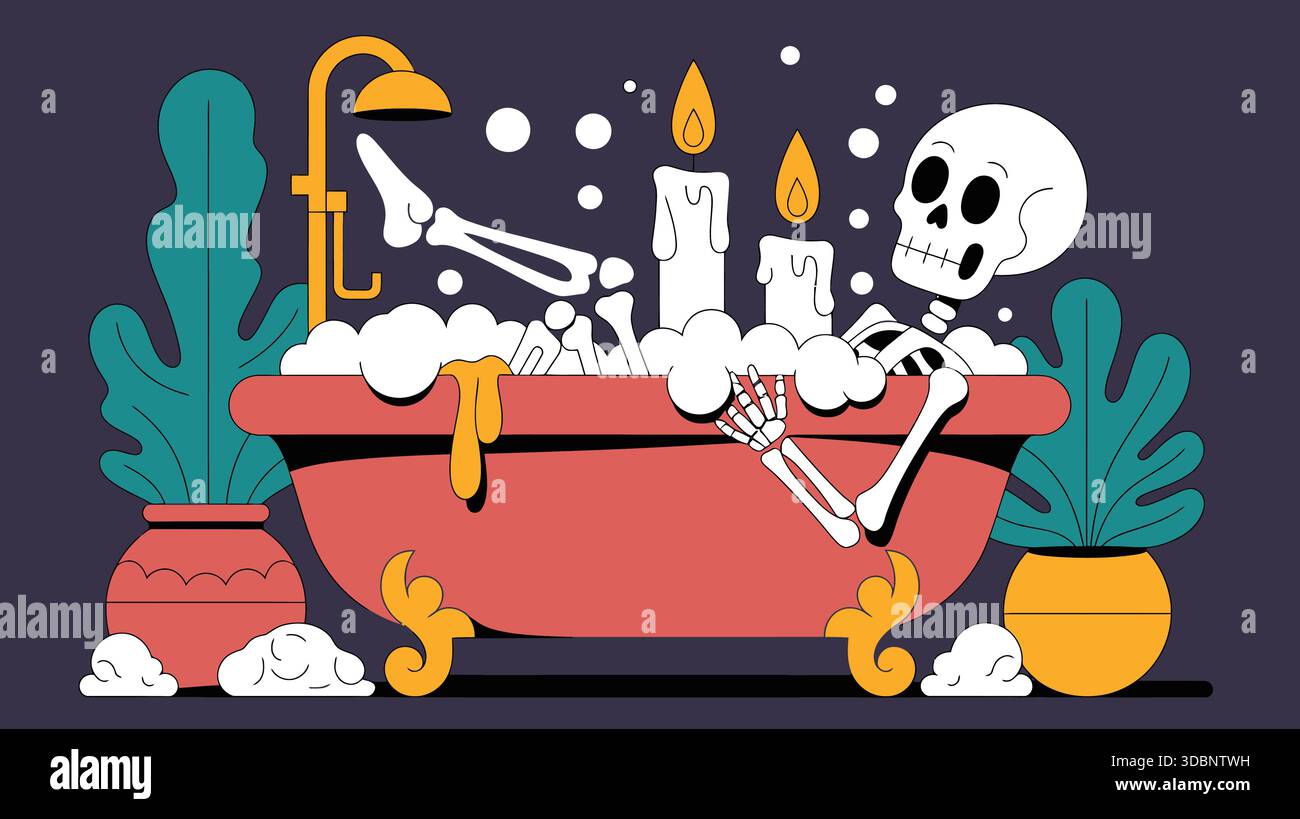 Rilassamento dello scheletro nella vasca da bagno Illustrazione Vettoriale