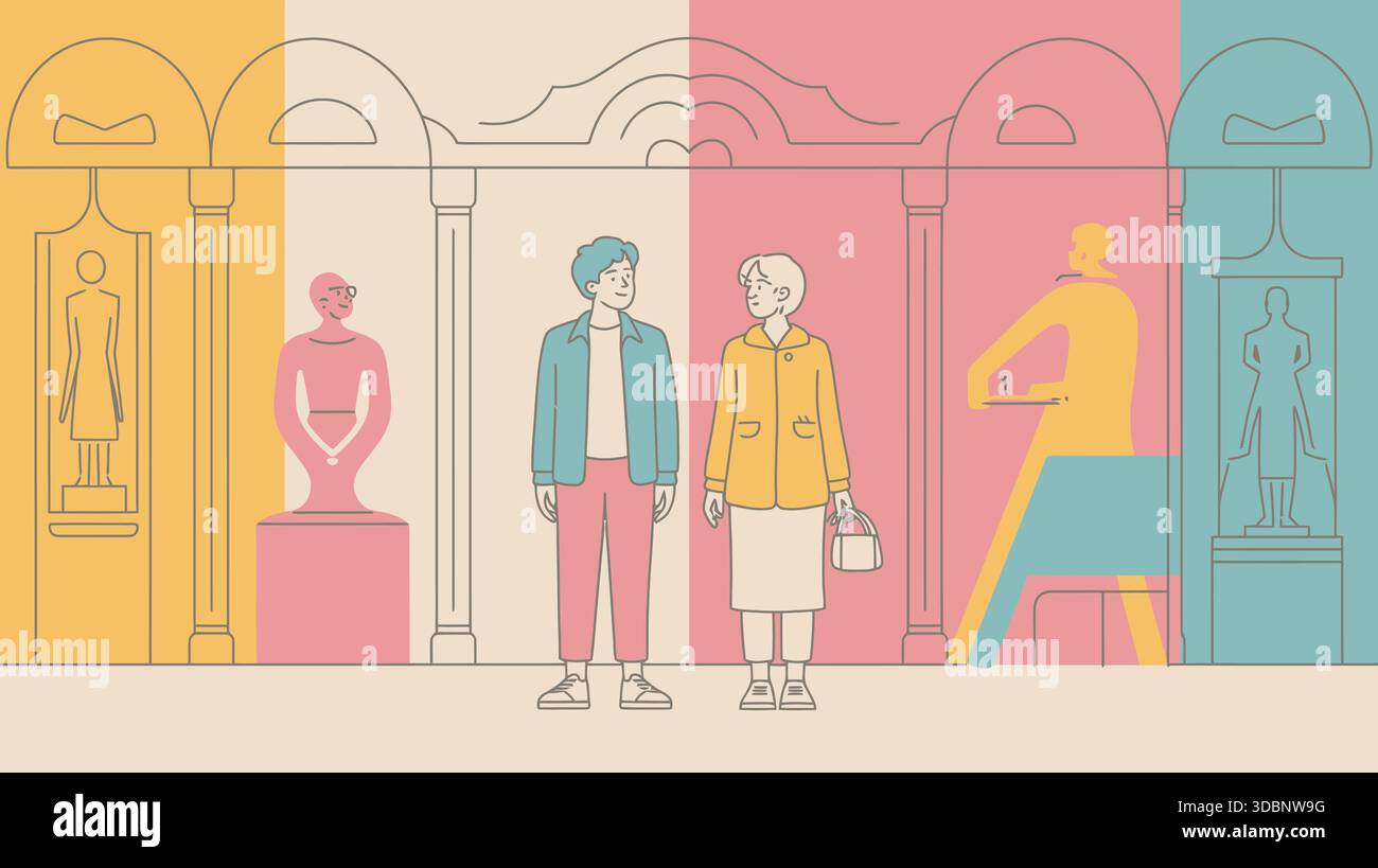 Coppia che ammira l'arte nel museo Illustrazione Vettoriale