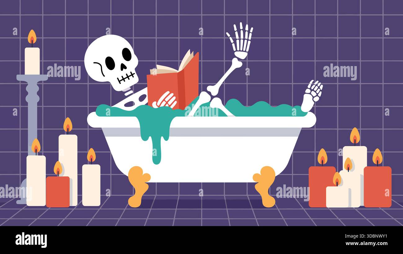 Rilassamento dello scheletro nella vasca da bagno Illustrazione Vettoriale