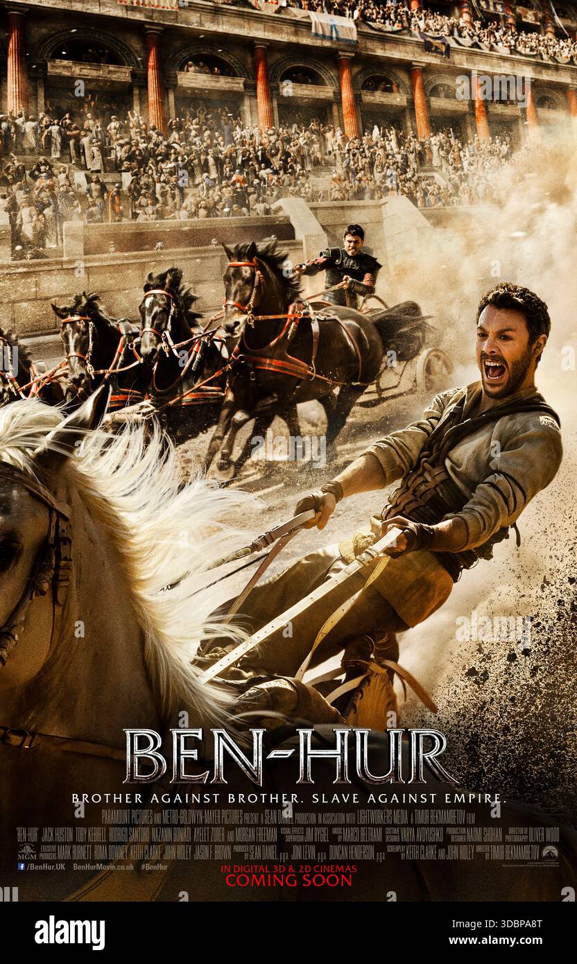 Ben-Hur (2016) diretto da Timur Bekmambetov e interpretato da Jack Huston, Toby Kebbell e Morgan Freeman. Un principe ebreo nella Gerusalemme occupata dai romani viene tradito dal suo fratello adottivo, condannato alla schiavitù, e ritorna anni dopo cercando vendetta e infine la redenzione spirituale. USA SOLO PER USO EDITORIALE DI un foglio di poster. Credito: Immagini BFA/Paramount Foto Stock