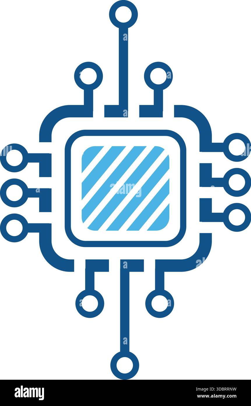 Tecnologia AI, intelligenza artificiale, chip di processore ai Symbol, segno di intelligenza, innovazione futuristica Illustrazione Vettoriale