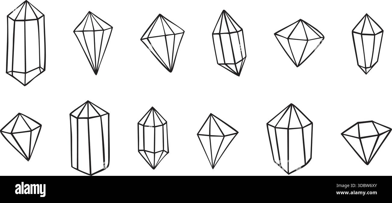Set di vettori di gemme di cristallo disegnati a mano Illustrazione Vettoriale
