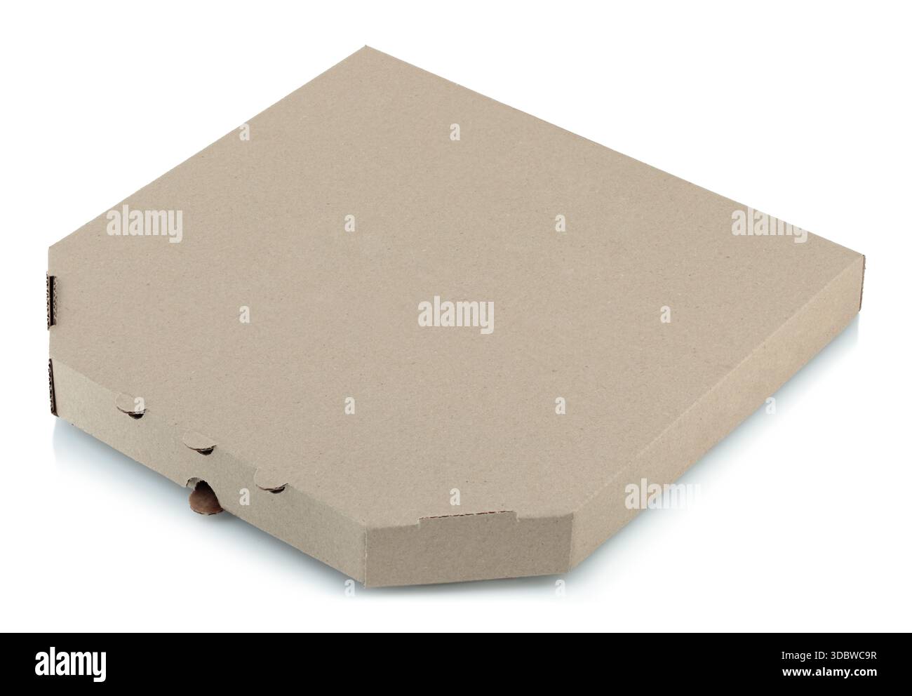 Scatola per pizza artigianale isolata su sfondo trasparente. Imballaggio in cartone per la consegna o il design del marchio, ecologico e perfetto per i ristoranti Foto Stock