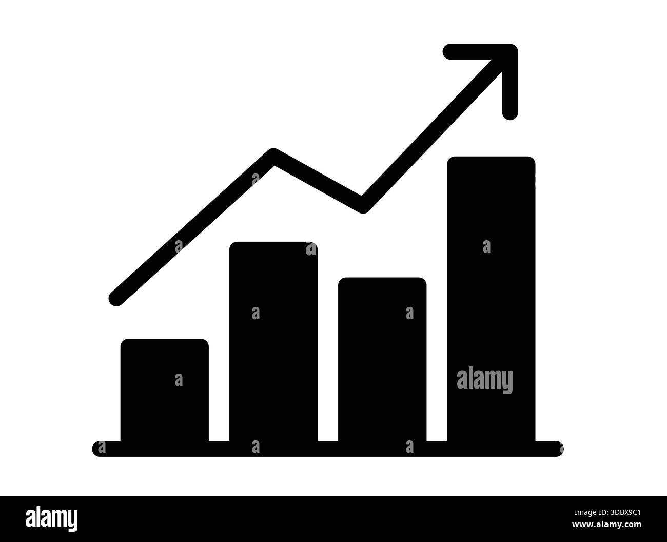 Icona semplice e pulita del grafico di crescita con trend in aumento e grafico a barre, perfetta per rappresentare le prestazioni aziendali e l'analisi dei dati in ambito professionale Illustrazione Vettoriale