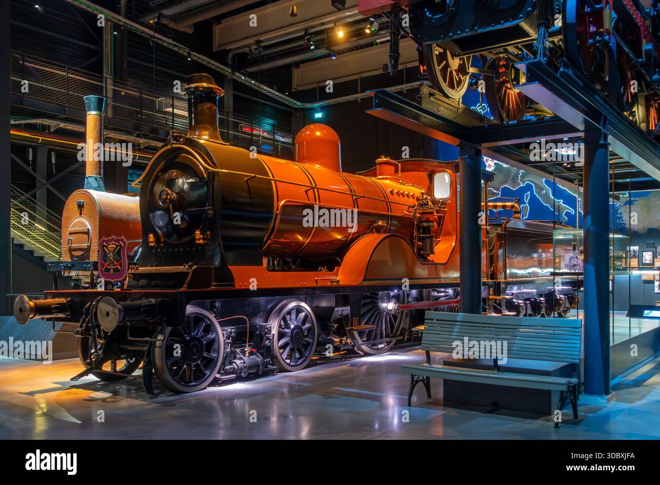 Locomotive a vapore al Train World, museo ferroviario di Schaerbeek / Schaarbeek, Bruxelles, Belgio Foto Stock