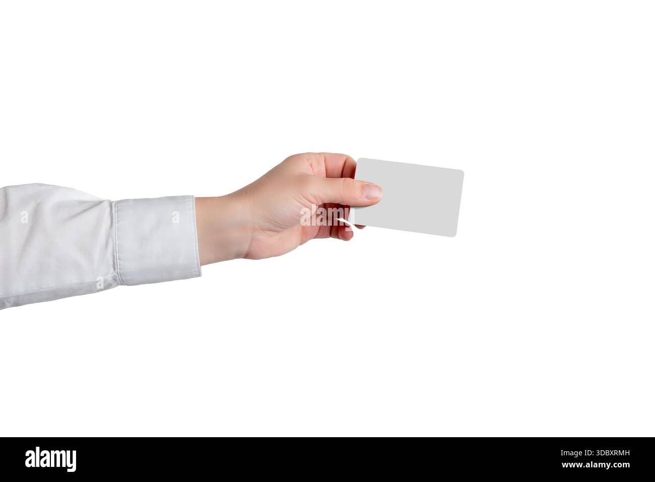 Carta di plastica vuota per il fissaggio manuale isolata su sfondo bianco, ideale per attività bancarie, controllo degli accessi, identificazione, fedeltà, e il concetto di scheda contactless Foto Stock