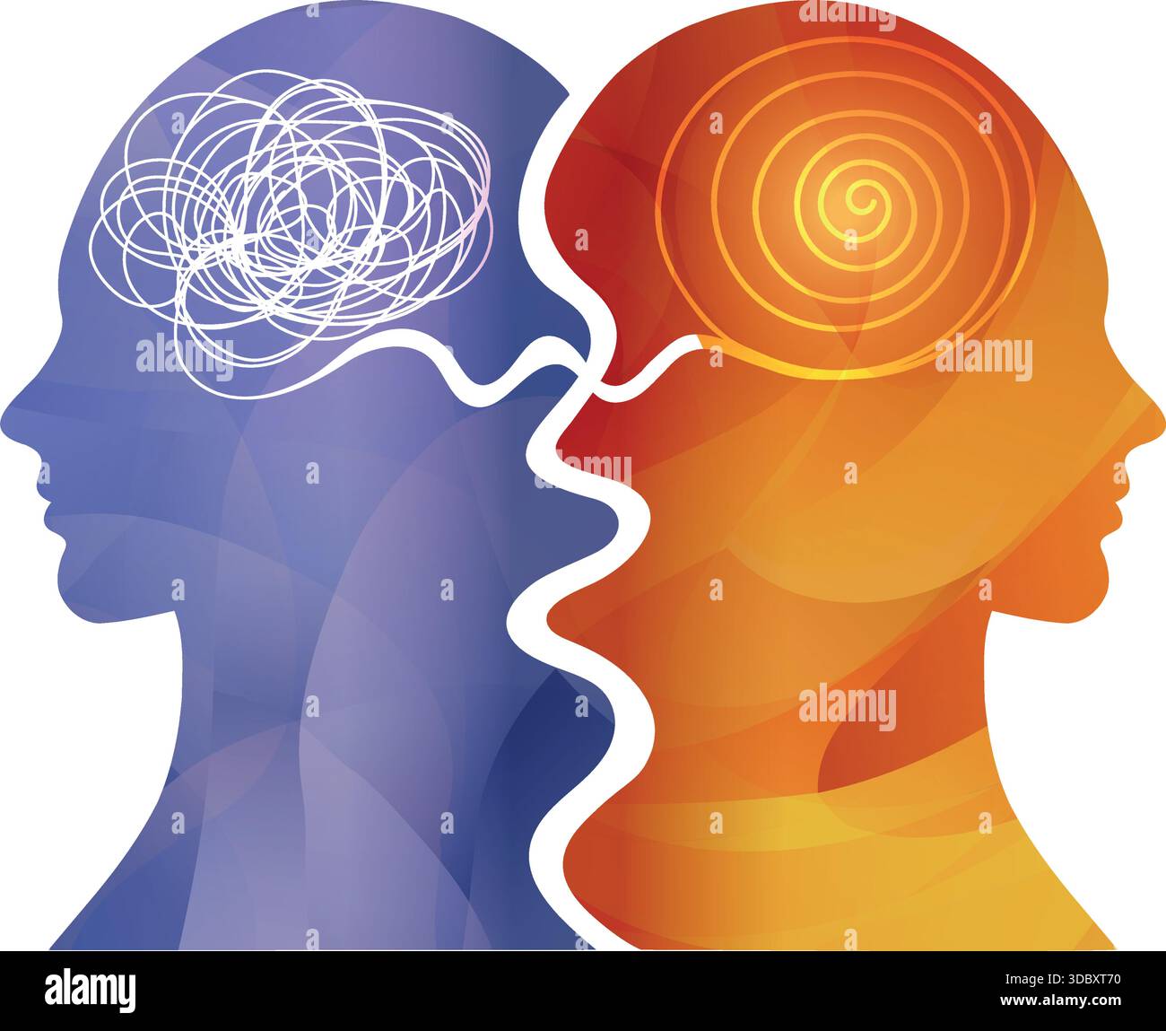 Disturbo bipolare concetto di salute mentale con stati mentali contrastanti nei profili umani Illustrazione Vettoriale