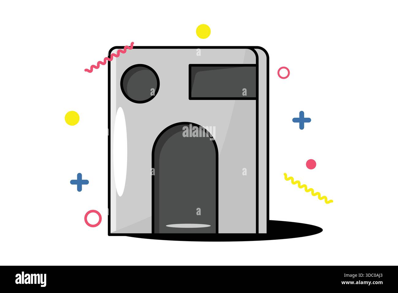 Un'illustrazione pulita di una facciata semplice con forme di base, ideale per immobili, concetti di casa, temi di riparo e grafica architettonica Illustrazione Vettoriale