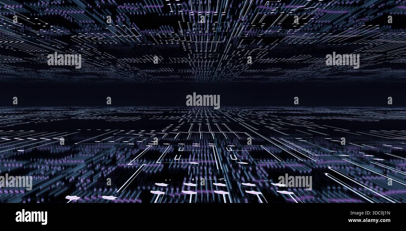 Illustrazione orizzontale dei circuiti digitali astratti Foto Stock