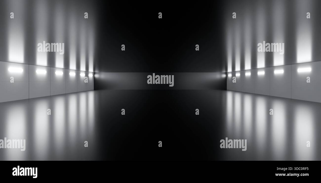 Interni minimalisti e futuristici con illuminazione soffusa Foto Stock