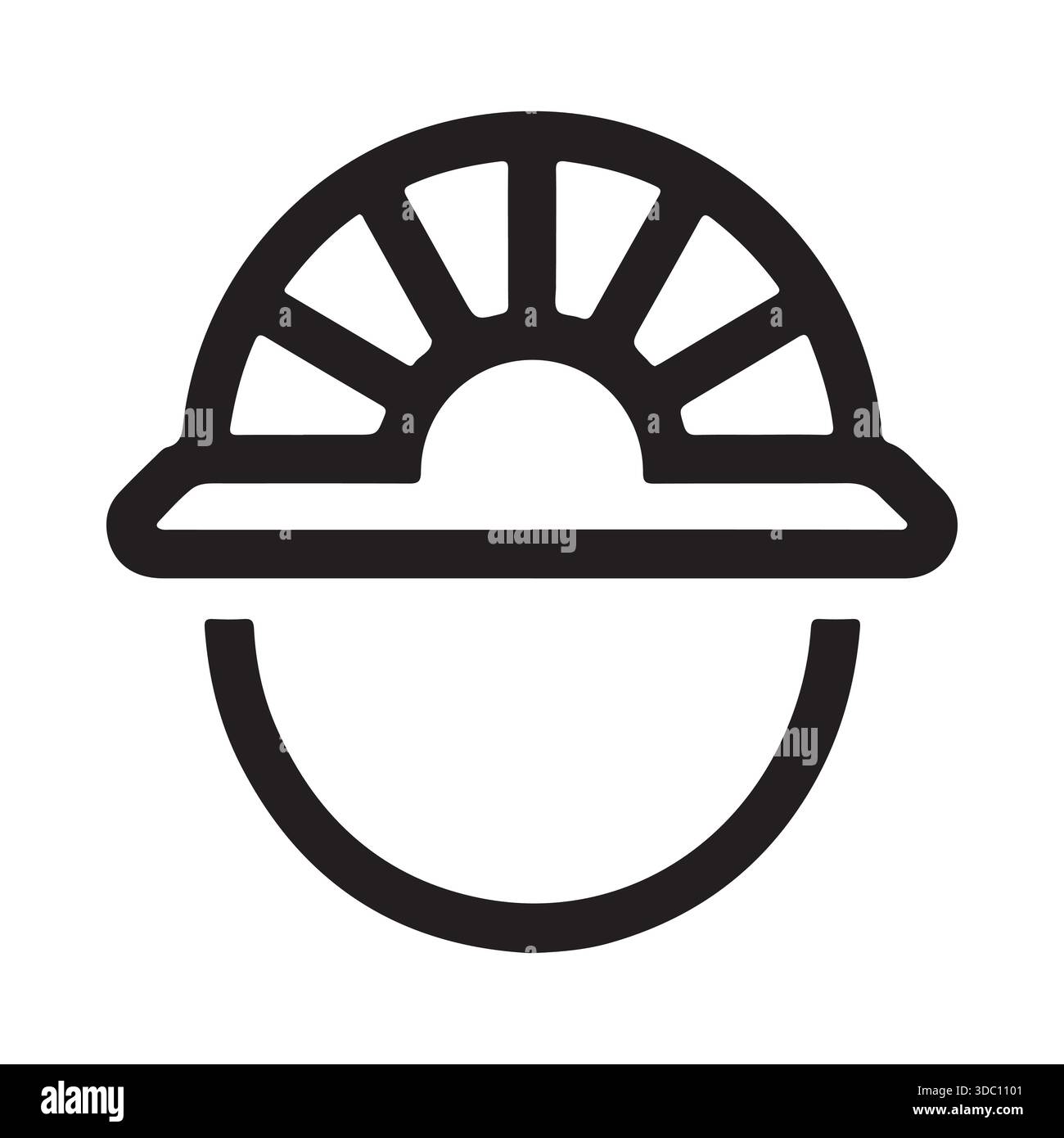 Un semplice disegno in bianco e nero raffigura un operaio edile sorridente che indossa un casco di sicurezza che mostra un volto amichevole Illustrazione Vettoriale