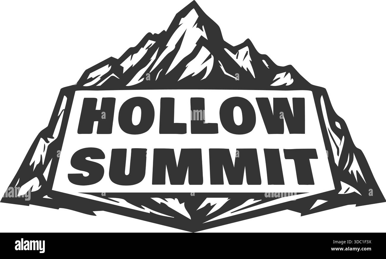 Audace emblema di montagna con la scritta Hollow Summit in caratteri pesanti sulla base Illustrazione Vettoriale