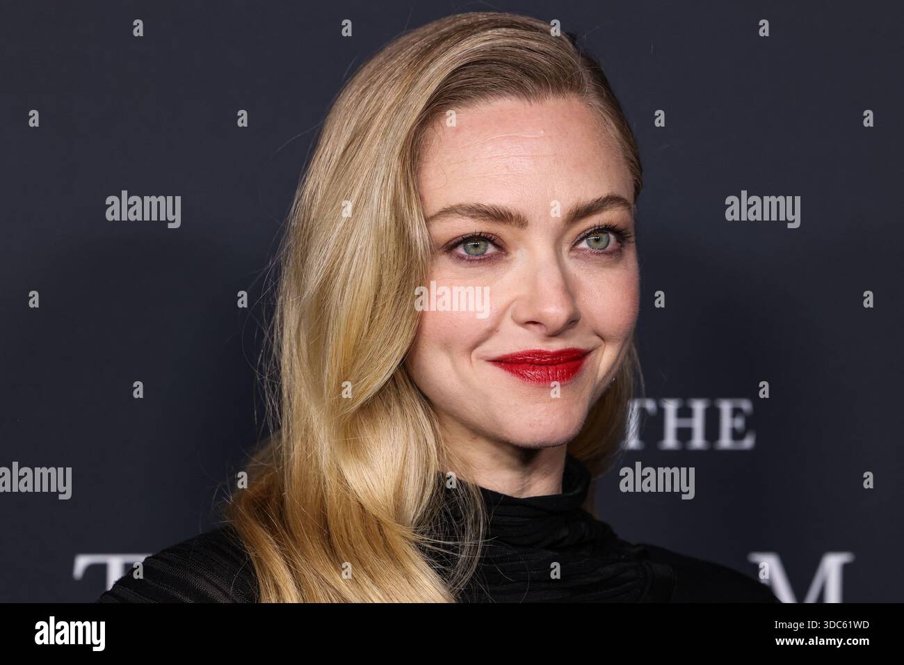 HOLLYWOOD, LOS ANGELES, CALIFORNIA, USA - 14 DICEMBRE: L'attrice americana Amanda Seyfried con Giorgio Armani arriva alla premiere di Los Angeles di "The Testament of Ann Lee" della Searchlight Pictures tenutasi presso l'Academy of Motion Picture Arts and Sciences - Linwood Dunn Theater il 14 dicembre 2025 a Hollywood, Los Angeles, California, Stati Uniti. (Foto di Xavier Collin/Image Press Agency) Foto Stock