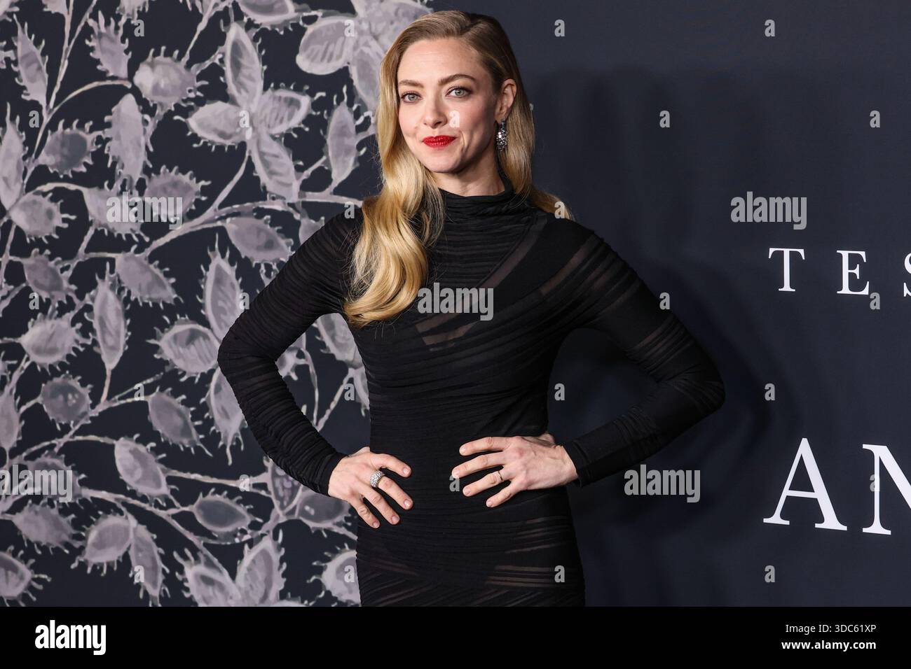 HOLLYWOOD, LOS ANGELES, CALIFORNIA, USA - 14 DICEMBRE: L'attrice americana Amanda Seyfried con Giorgio Armani arriva alla premiere di Los Angeles di "The Testament of Ann Lee" della Searchlight Pictures tenutasi presso l'Academy of Motion Picture Arts and Sciences - Linwood Dunn Theater il 14 dicembre 2025 a Hollywood, Los Angeles, California, Stati Uniti. (Foto di Xavier Collin/Image Press Agency) Foto Stock