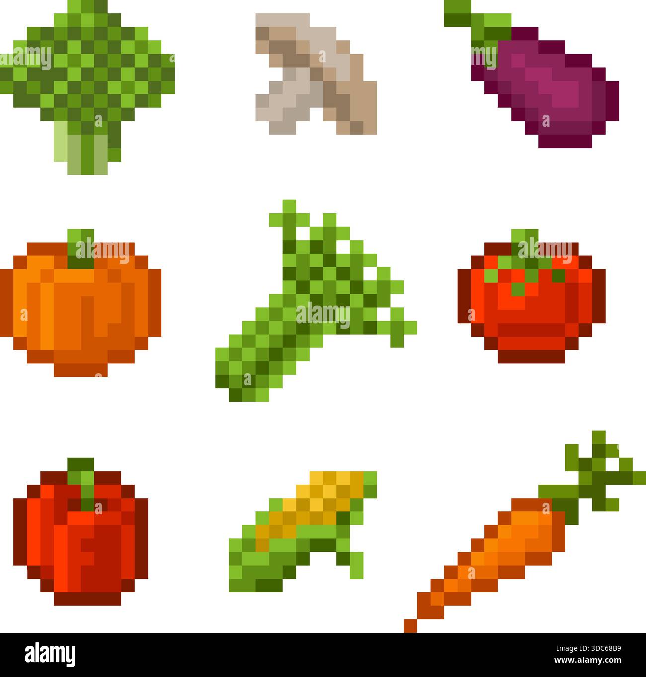 Set Pixel Art icone verdure Illustrazione Vettoriale