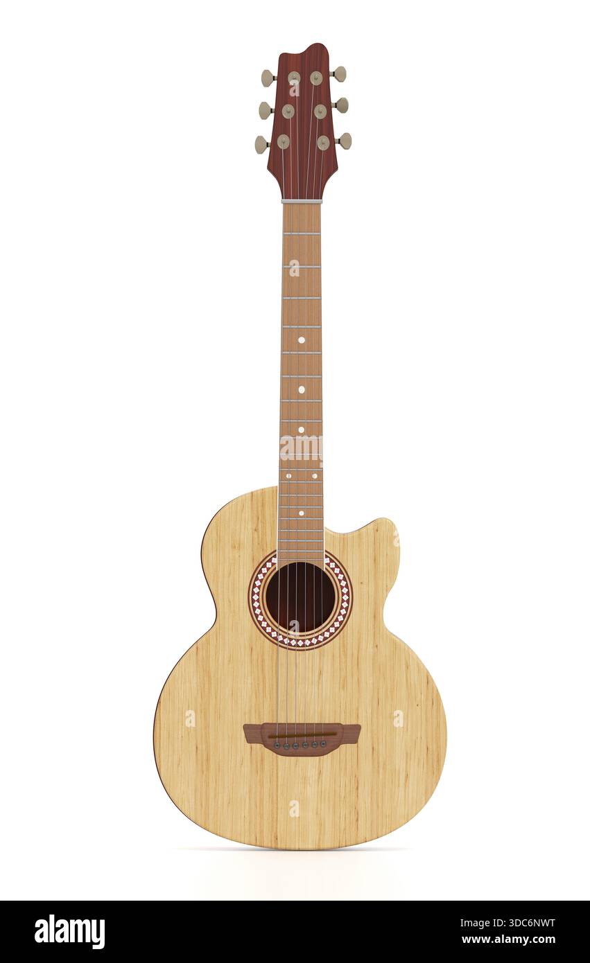 Chitarra classica isolata sul bianco. Illustrazione 3D. Foto Stock