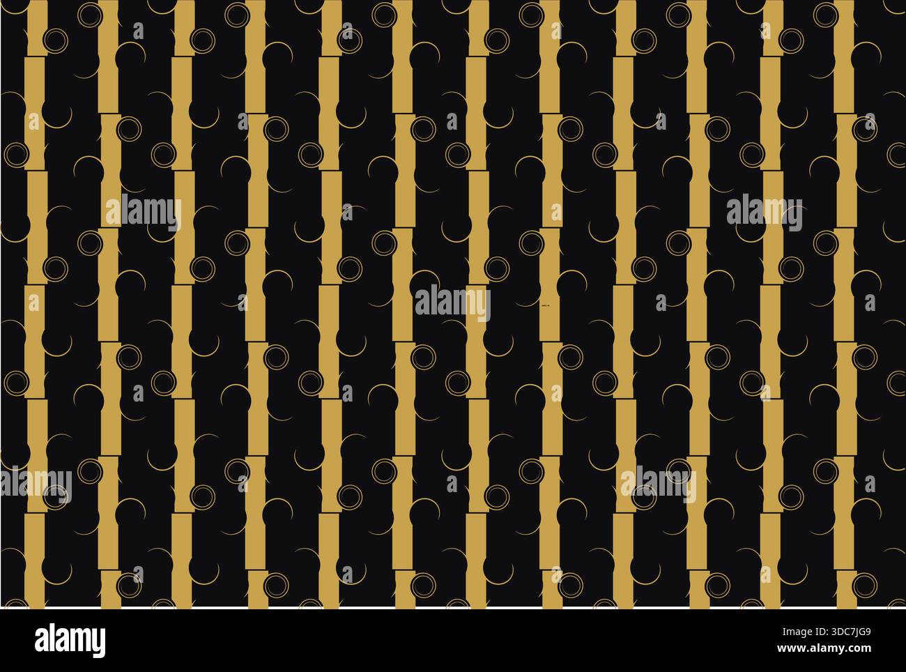 Questo lussuoso motivo vettoriale senza cuciture presenta strisce verticali alternate in nero opaco intenso e oro metallizzato. Le strisce d'oro sono adornate Illustrazione Vettoriale
