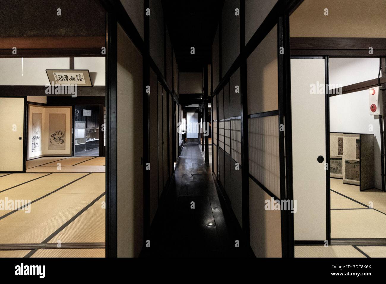 Interno della casa mercantile del periodo Edo, residenza della famiglia Tezuka, Narai-juku, Nagano, Giappone Foto Stock