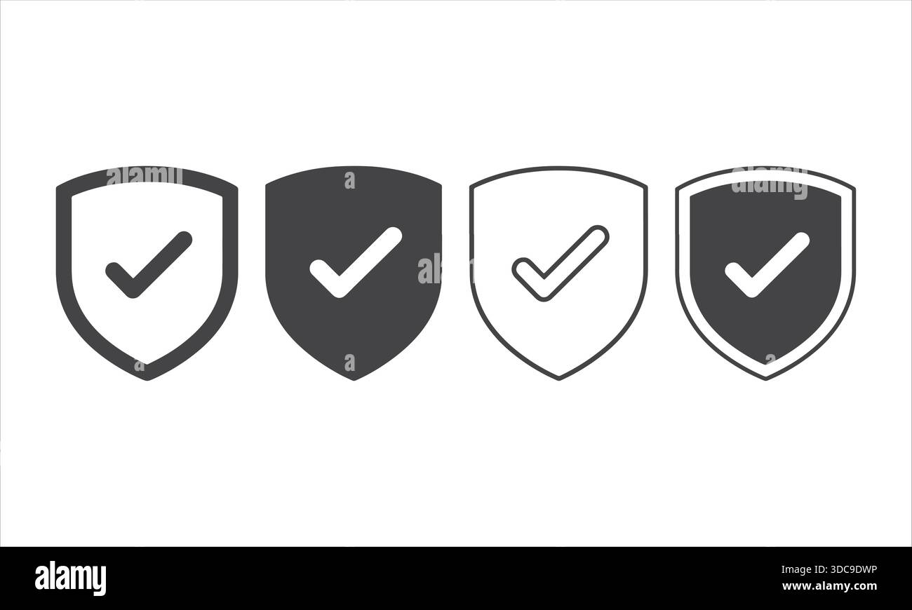 Scudo di sicurezza con icona con segno di spunta – simbolo di sicurezza verificato per la protezione Illustrazione Vettoriale