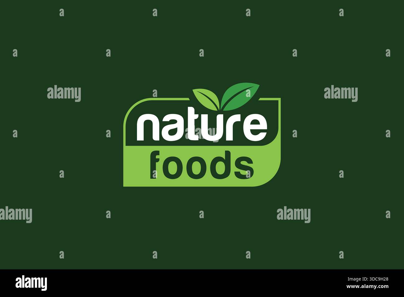 Logo Abstract Nature Foods minimal e alla moda su sfondo verde scuro Illustrazione Vettoriale