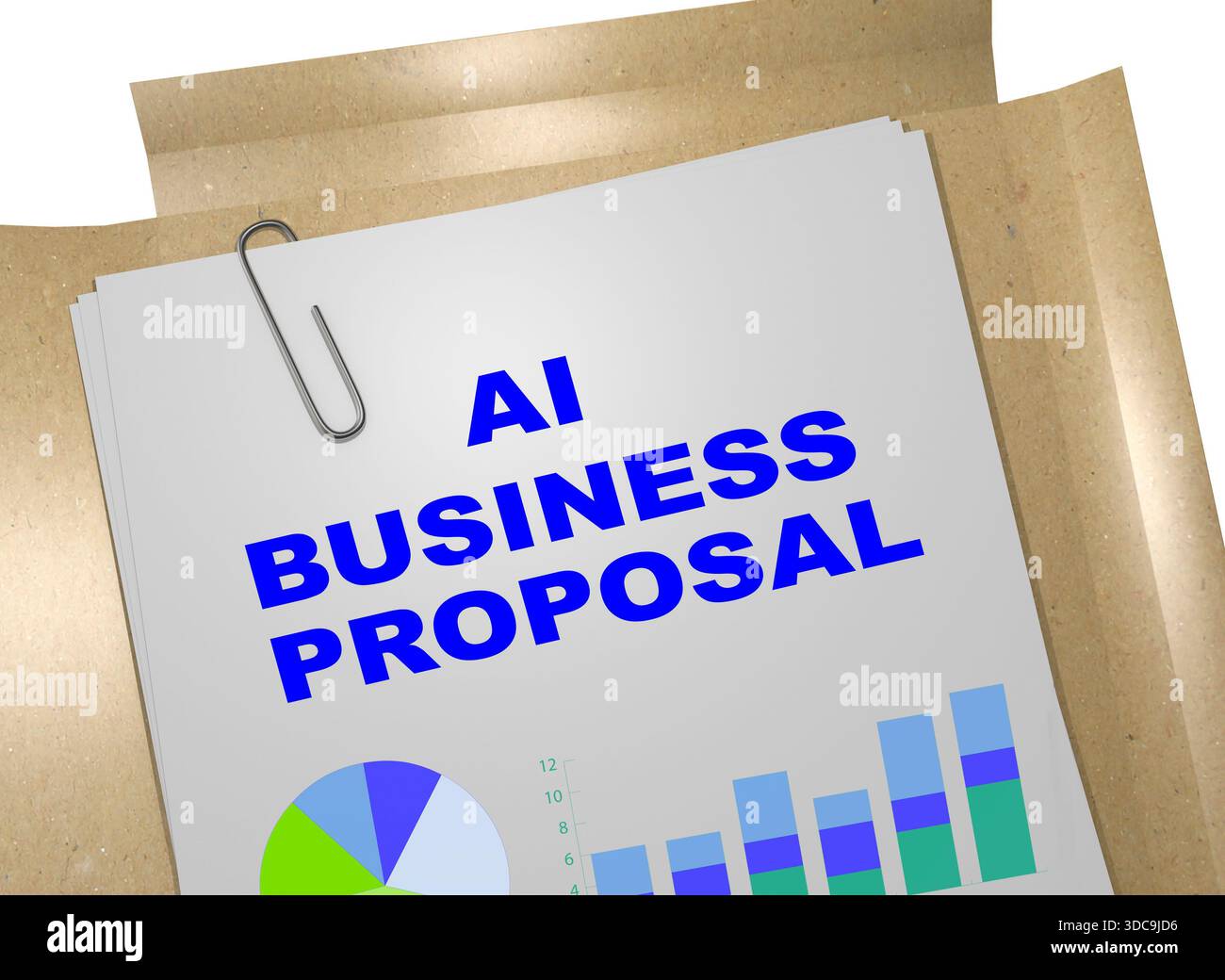 Illustrazione 3D del titolo "ai BUSINESS PROPOSTO" sul documento aziendale. Concetto di business. Foto Stock