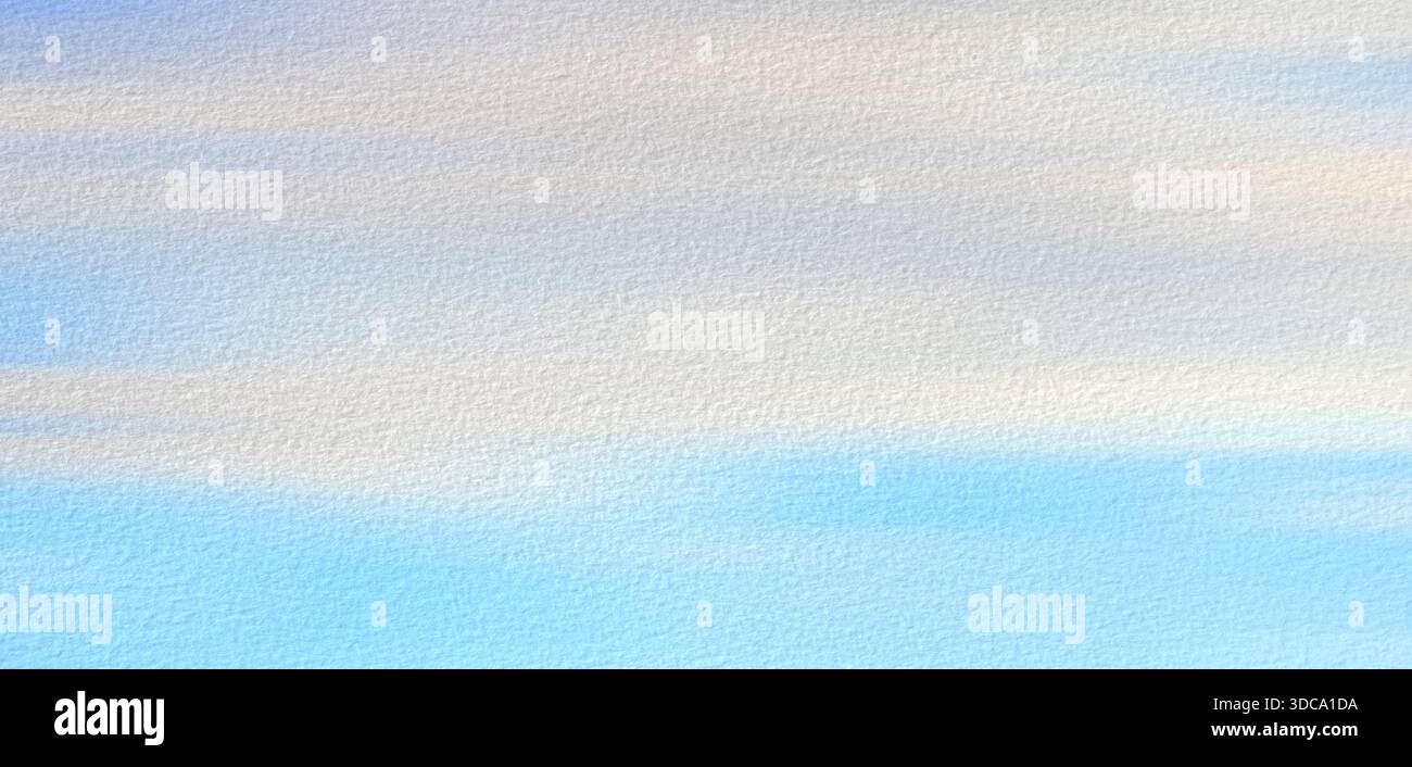 Cieli blu, occasionalmente illuminati da nuvole. Nuvole bianche e soffici donano al cielo un aspetto sereno e sereno. pittura ad acquerello bianco blu su carta testurizzata, Foto Stock